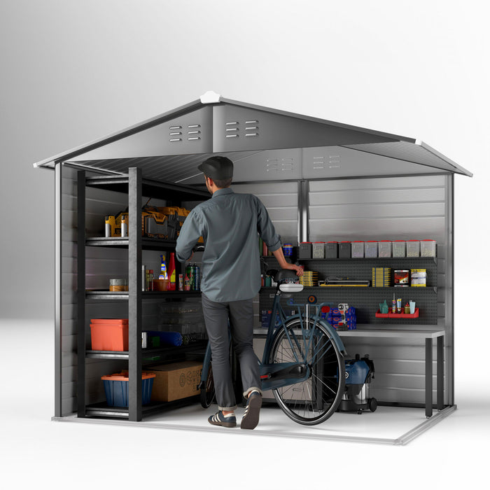 Outsunny 8' X 6' Outdoor Storage Shed, Metal Tool Shed, Dark Grey