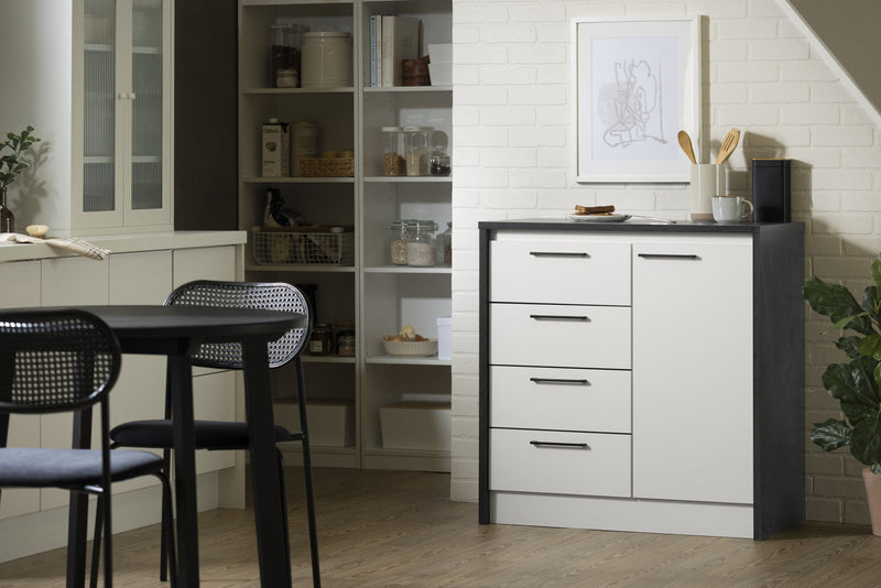 Myro Compact Kitchen Island With Storage - Faux Black Stone And White