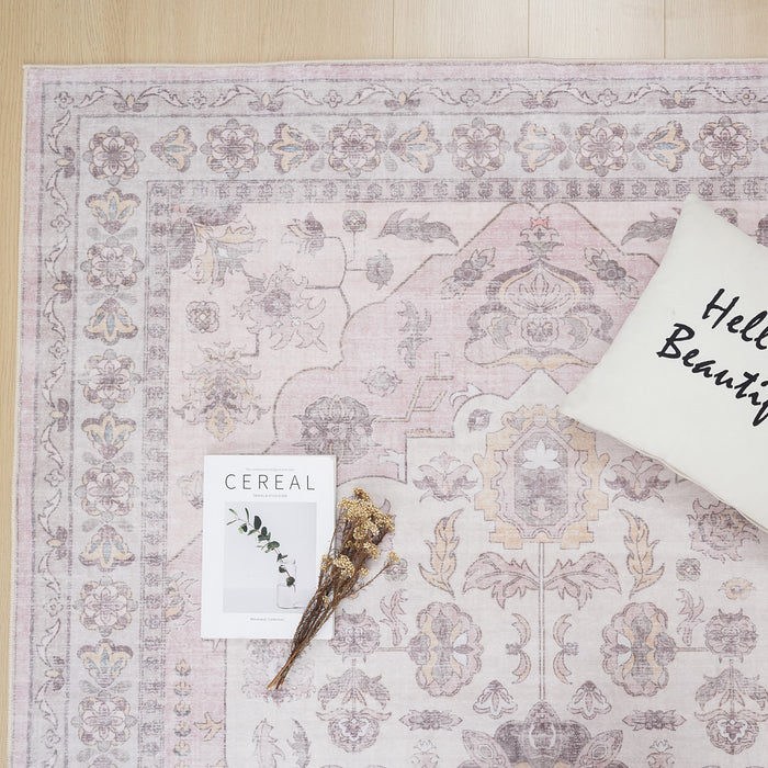 Aqua Pink Washable Non-slip Low Pile Area Rug 5'x7'