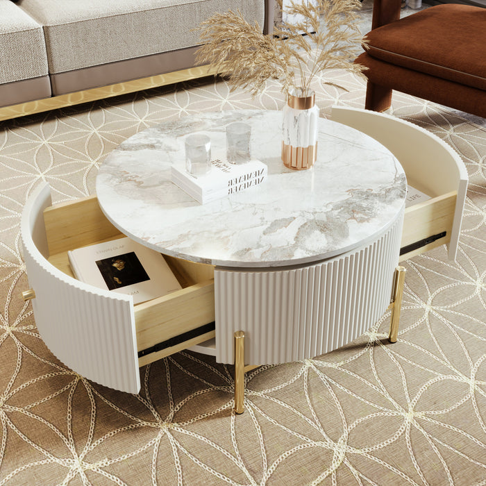Nelson 31.5\" Modern Round Coffee Table With 2 Storage Drawers, Off White