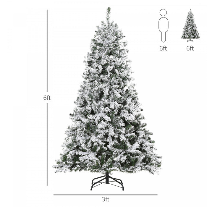 Homcom 6ft Snow Flocked Artificial Christmas Tree With 928 Branches And 250 Led Warm White Lights