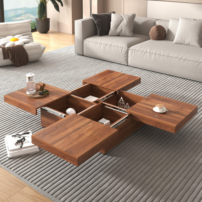 Jack 39.4\" Square Engineered Wood Coffee Table With Sliding Top Storage, Walnut