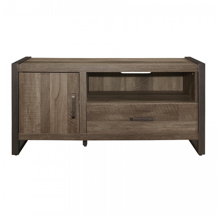 Bassett 51-in TV Stand With Storage, Faux Wood & Gunmetal