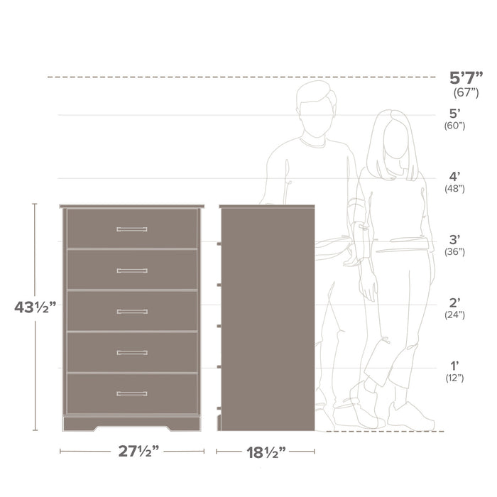 Prepac Rustic Ridge 27.5\" 5-Drawer Chest - Washed White