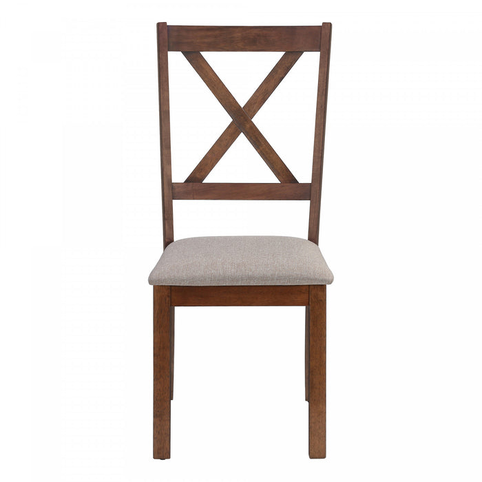 Dining Chair Set of 2 Kitchen Dining Room Brown Fabric Walnut Wood Frame Transitional