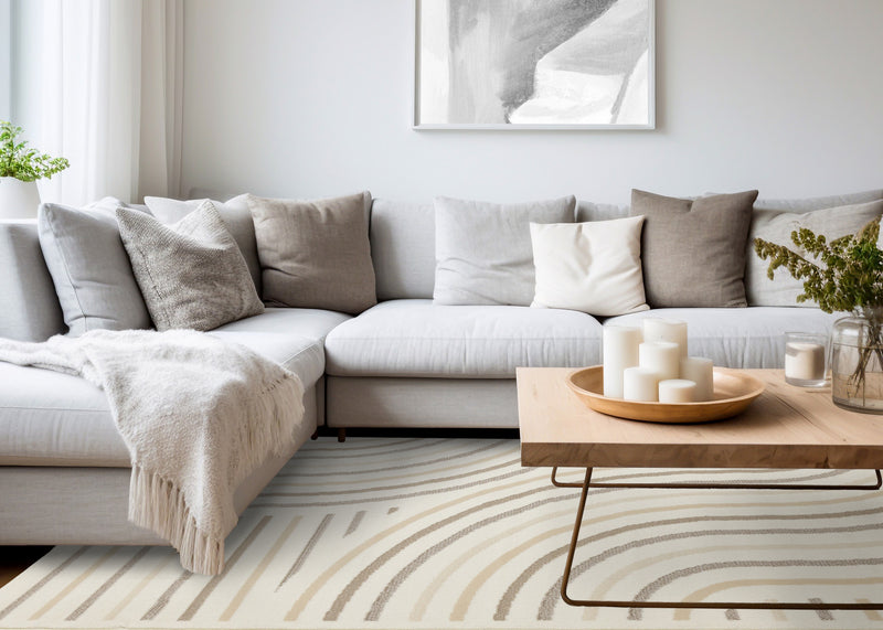 Forte Cream Beige Brown Curvy Lines Area Rug - 7'9\" x 10'6\"