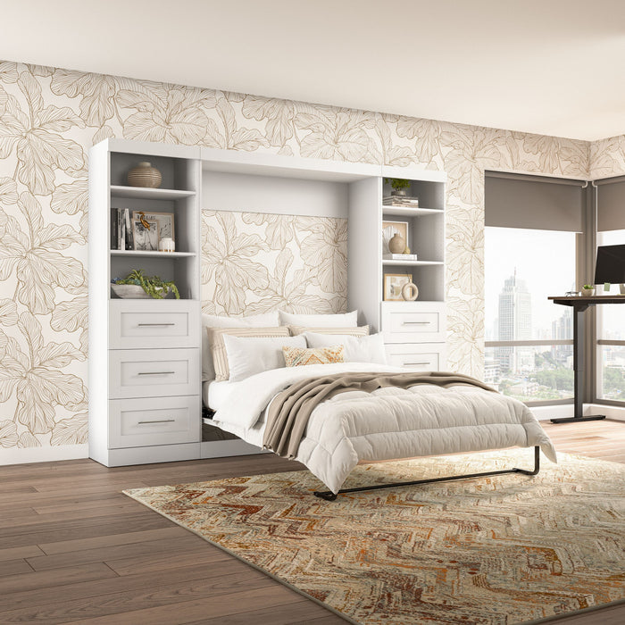 Bestar Pur Full Murphy Bed and Two Shelving Units with Drawers 109-Inch Wall Bed - White