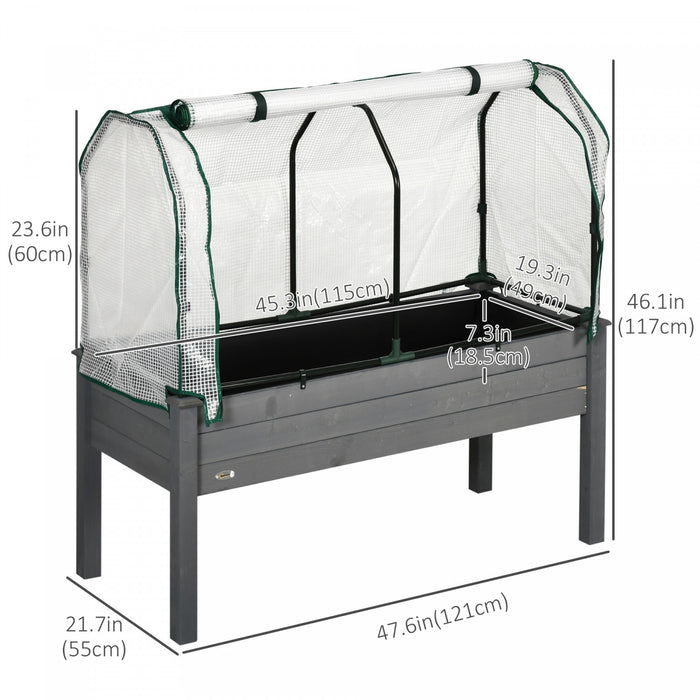 Outsunny Raised Garden Bed With Pe Greenhouse Cover Outdoor Elevated Wood Planter Box For Herbs And Vegetables, Use For Patio, Backyard, Balcony, 48 X 22 X 46 Inch, Dark Gray