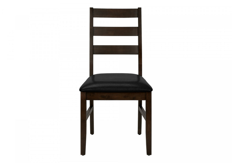 Dining Chair Set of 2 Kitchen Dining Room Brown Leather-Look Brown Solid Wood Transitional