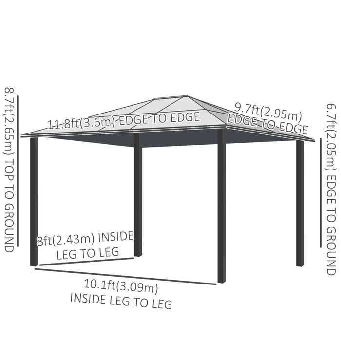 Outsunny 10' X 12' Hardtop Gazebo, Outdoor Gazebo Canopy Sun Shelter Waterproof With Aluminum Frame, Polycarbonate Panels Rooftop, Sidewalls, And Mosquito Netting