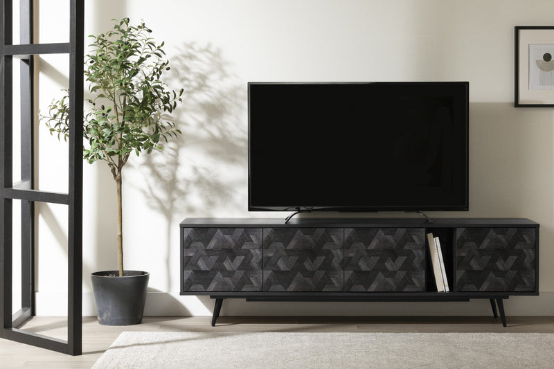 Oxford 71\" TV Stand with Doors - Black Oak & Dark Grey