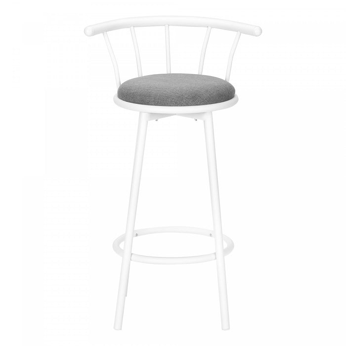 Barstool Set of 2 Swivel Bar-Height White Metal Grey Fabric Contemporary Modern