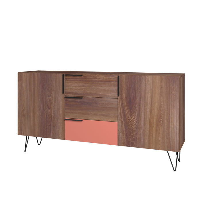 Manhattan Comfort Beekman 62.99” Sideboard with 4 Shelves - Brown & Pink