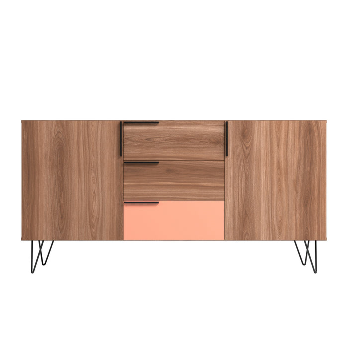 Manhattan Comfort Beekman 62.99” Sideboard with 4 Shelves - Brown & Pink