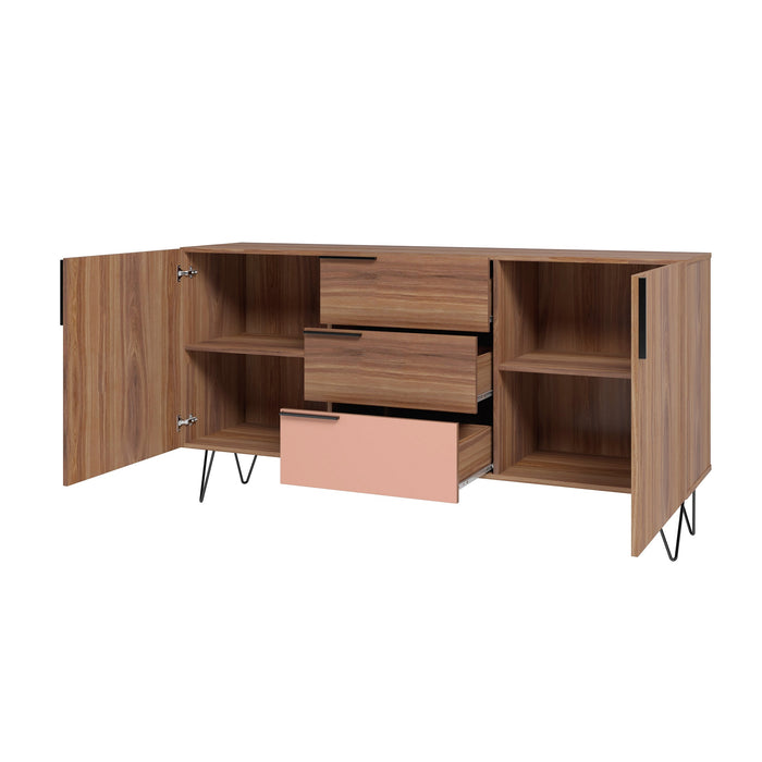 Manhattan Comfort Beekman 62.99” Sideboard with 4 Shelves - Brown & Pink