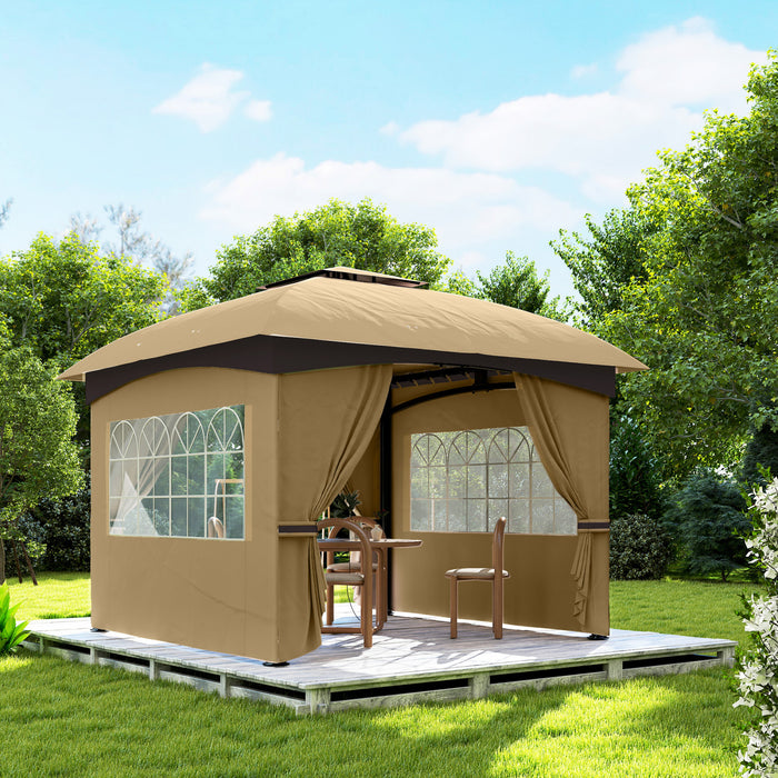 Outsunny 11' X 11' Outdoor gazebo with Curtains, Church Windows, Beige