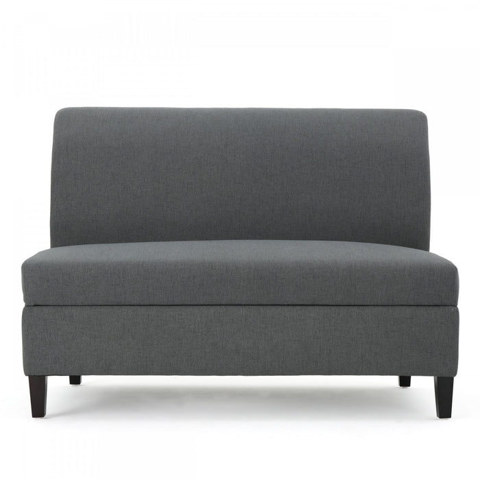 Haley Fabric Armless Loveseat With Hidden Storage And Wood Legs - Charcoal