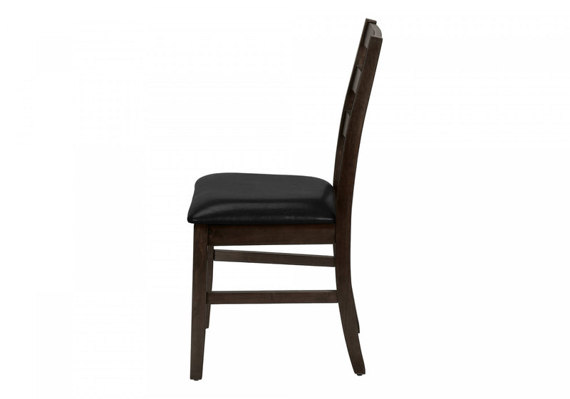 Dining Chair Set of 2 Kitchen Dining Room Brown Leather-Look Brown Solid Wood Transitional