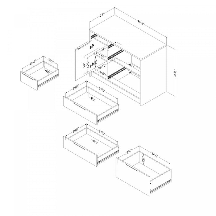 Olio Kitchen Island With Door And Drawers - Matte Black And Faux White Marble