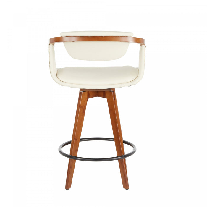 LumiSource Oracle Faux Leather Mid-Century Modern Counter-Height Stool – Walnut/Cream