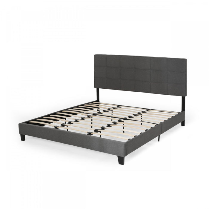Lucia Upholstered Platform Bed Frame With Tufted Waffle Stitching,king Size,charcoal King Bed
