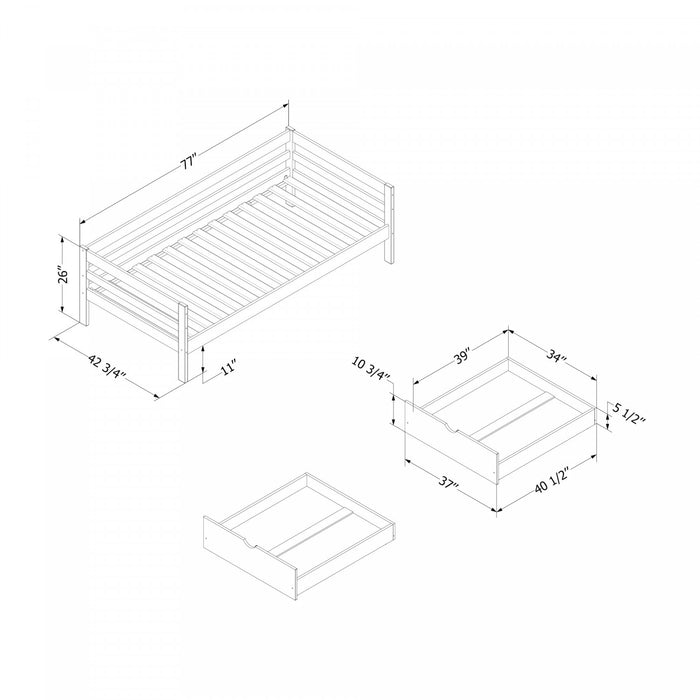 Sweedi Solid Wood Daybed With Storage Drawers Natural Wood - South Shore