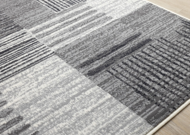 Forte White Grey Black Modern Striped Patches Area Rug - 7'9\" x 10'6\"