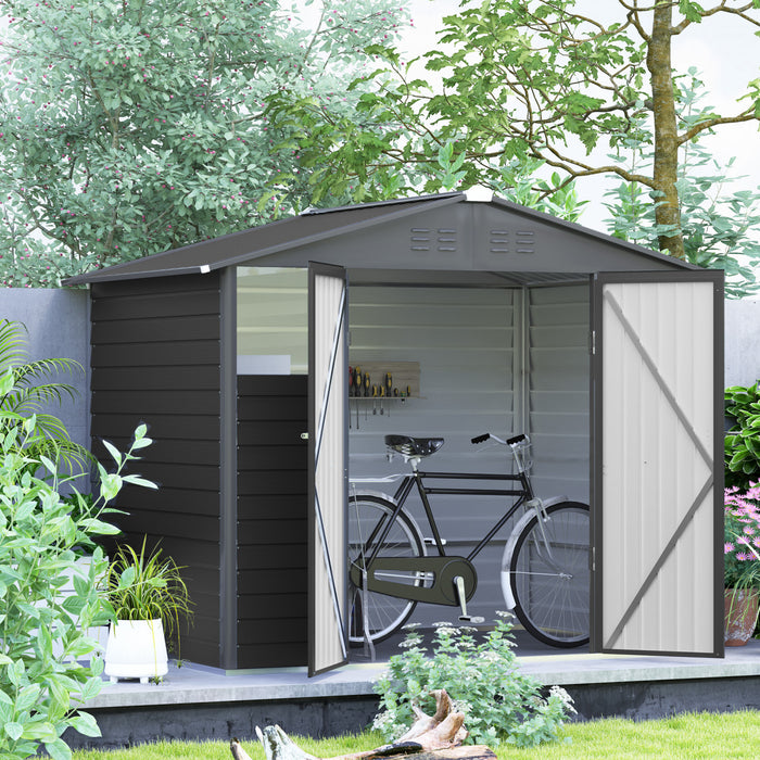 Outsunny 8' X 6' Outdoor Storage Shed, Metal Tool Shed, Dark Grey