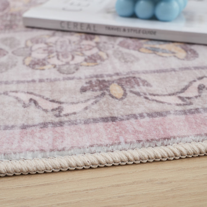 Aqua Pink Washable Non-slip Low Pile Area Rug 8'x10'