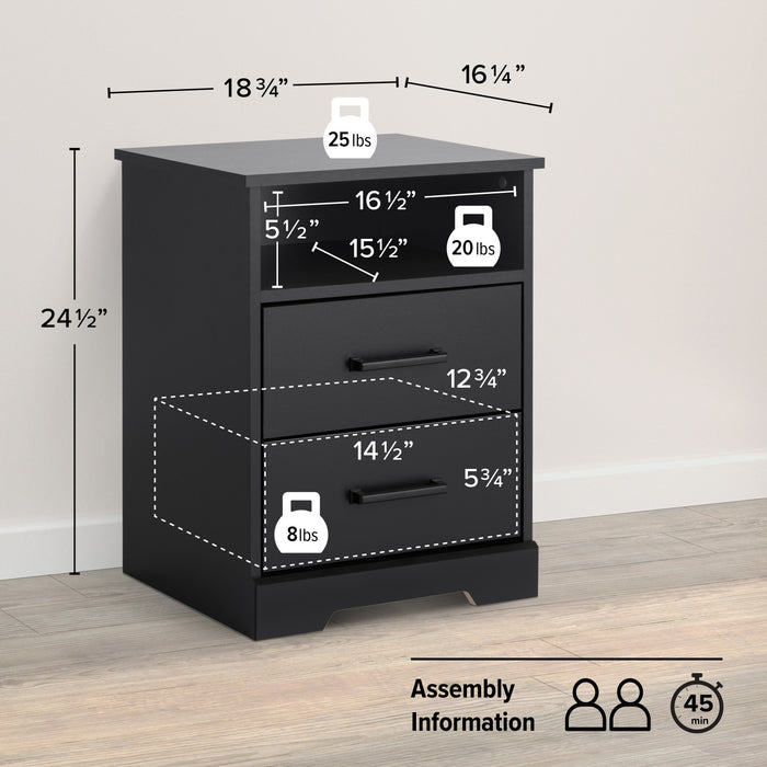 Prepac Rustic Ridge Farmhouse 2-Drawer Nightstand - Black