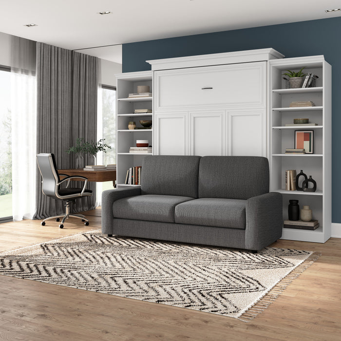 Bestar Versatile Queen Murphy Bed with Sofa and Closet Organizers (115 W) - White