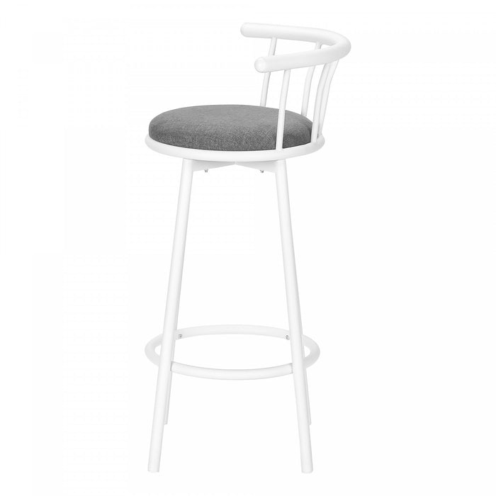 Barstool Set of 2 Swivel Bar-Height White Metal Grey Fabric Contemporary Modern