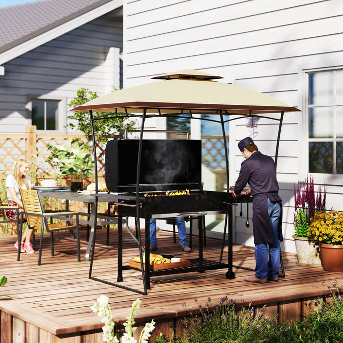 Outsunny 8' X 5' Grill Gazebo, Double Tiered Barbecue Gazebo, Beige