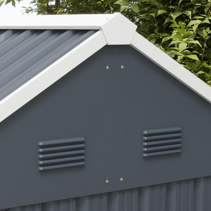 Outsunny 7' X 5.5' Metal Garden Storage Shed With Lockable Door Dark Grey