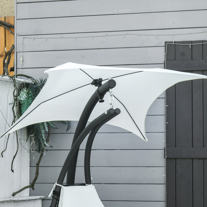 Outsunny Outdoor Hammock Chair With Stand, Floating Chaise Lounge Chair With Soft Padded Cushion, Hanging Hammock Swing Reclining Seat With Canopy Umbrella, Cream White