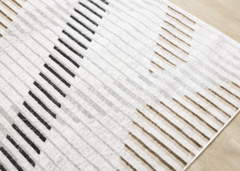 Washable Multi-Coloured Basketweave Lines Area Rug - 7'10\" x 10'6\"