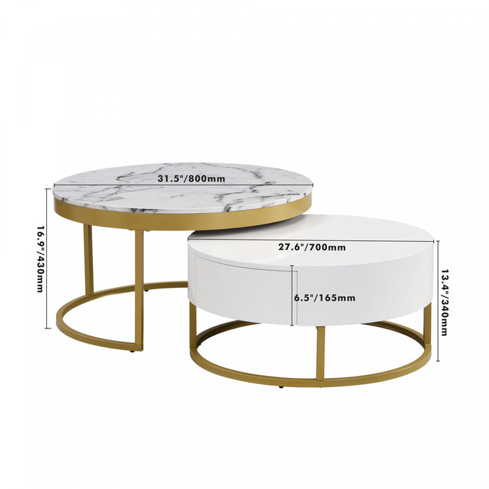 Herman 31.5\" Modern Nesting Coffee Table With Storage Drawers, White