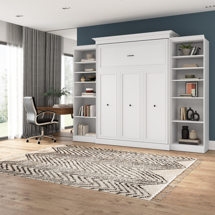 Bestar Versatile Queen Murphy Bed and Two Closet Organizers (115 W) - White