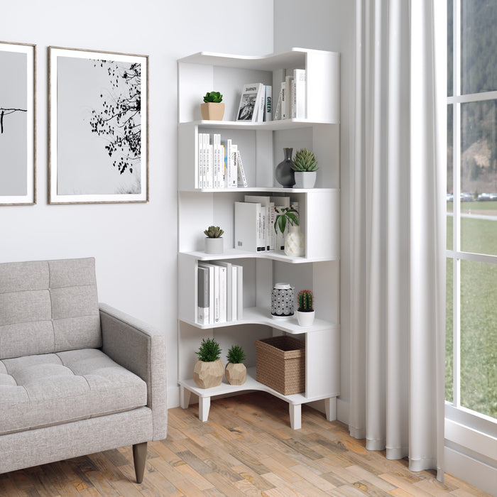 Prepac Nordik Corner Bookcase - White