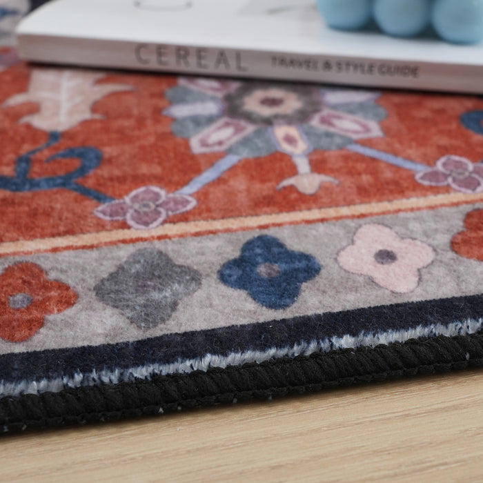 Aqua Black Star Washable Non-slip Low Pile Area Rug 5'x7'