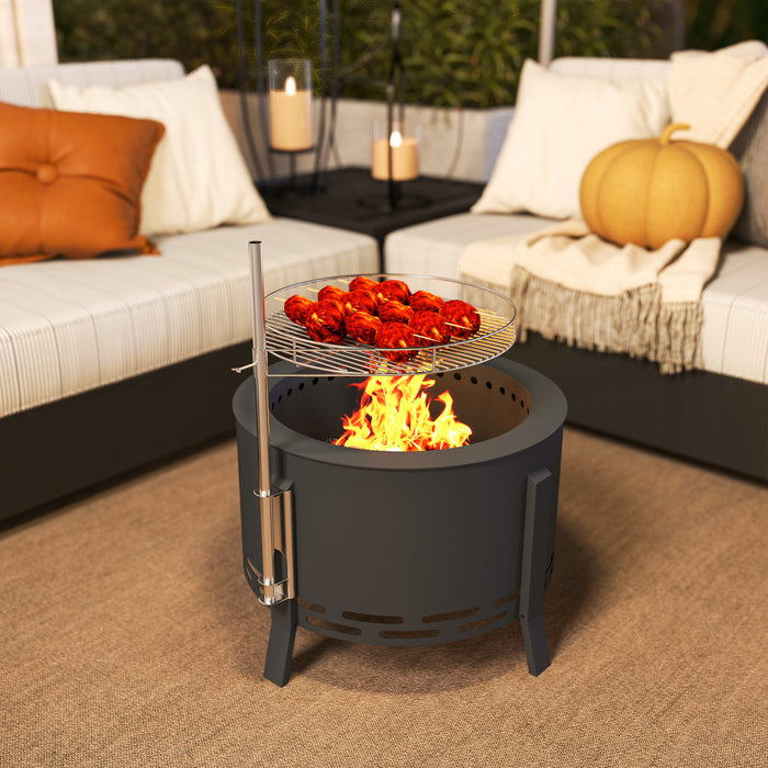 Outsunny Outdoor Fire Pit Firepit With Grill Grate Ash Catcher Poker, Black