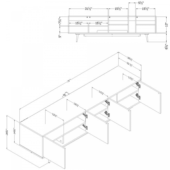 Mezzy 71\" TV Stand with Doors - Black Oak