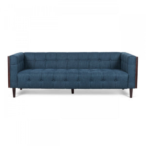 Dana 3-seater Tufted Fabric Sofa With Birch Wood Frame - Navy Blue