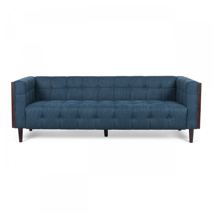 Dana 3-seater Tufted Fabric Sofa With Birch Wood Frame - Navy Blue