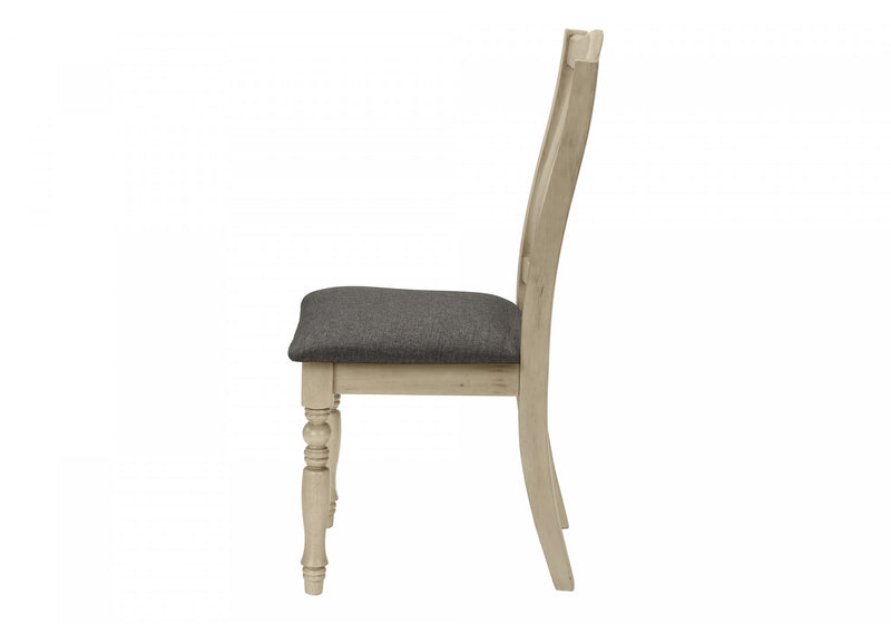 Dining Chair Set of 2 Dining Room Kitchen Side Antique Grey Fabric Wood Legs Transitional