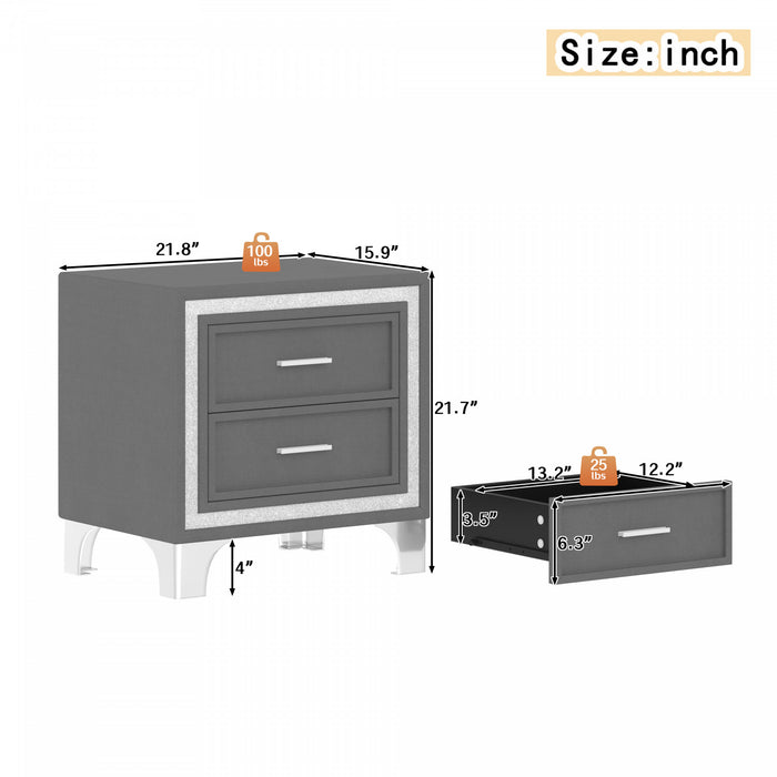 Sophia 3 Piece Velvet Tufted Headboard Bedroom Set With Upholstered Bed And Led Lights,queen Size,grey Queen Bed