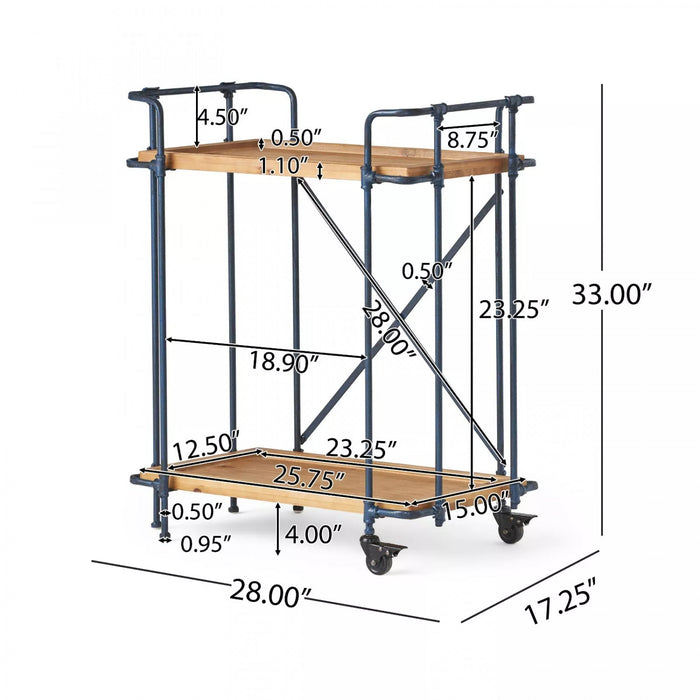 Daniel Wood And Metal Bar Cart With 2-tier Mobile Serving Storage, Antique Black