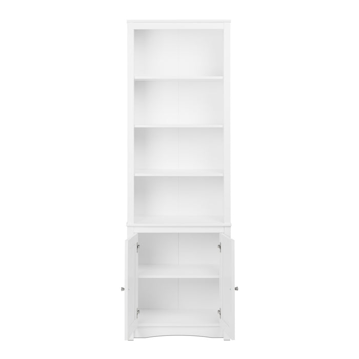 Tall Bookcase with Two Shaker Doors - White