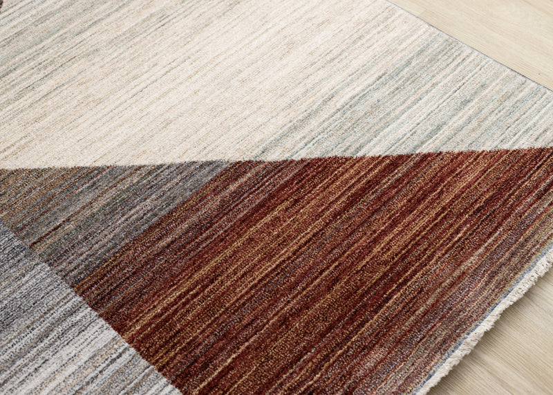 Olivia Distressed Geometric Red White Grey Area Rug - 7'10\" x 10'2\"