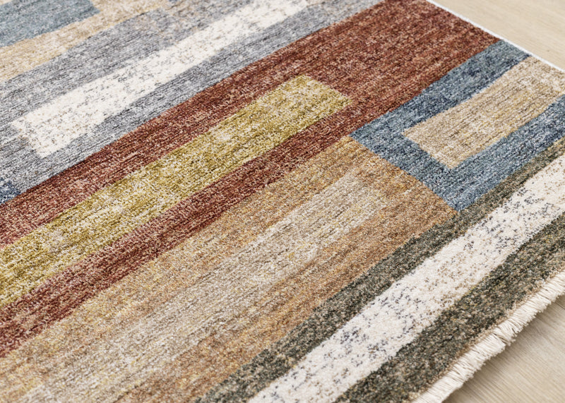 Macey Modern Grey Blue Red Sophisticated Area Rug - 7'10\" x 10'2\"